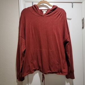 Max Studio Rust Hooded Knit Pullover Sweater Size L EUC